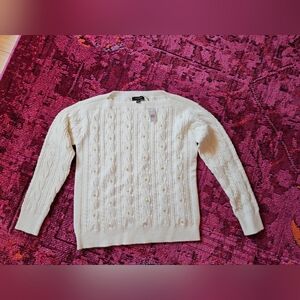 Ann Taylor Cream Cable Knit Embellished Pearl Sweater NWT M